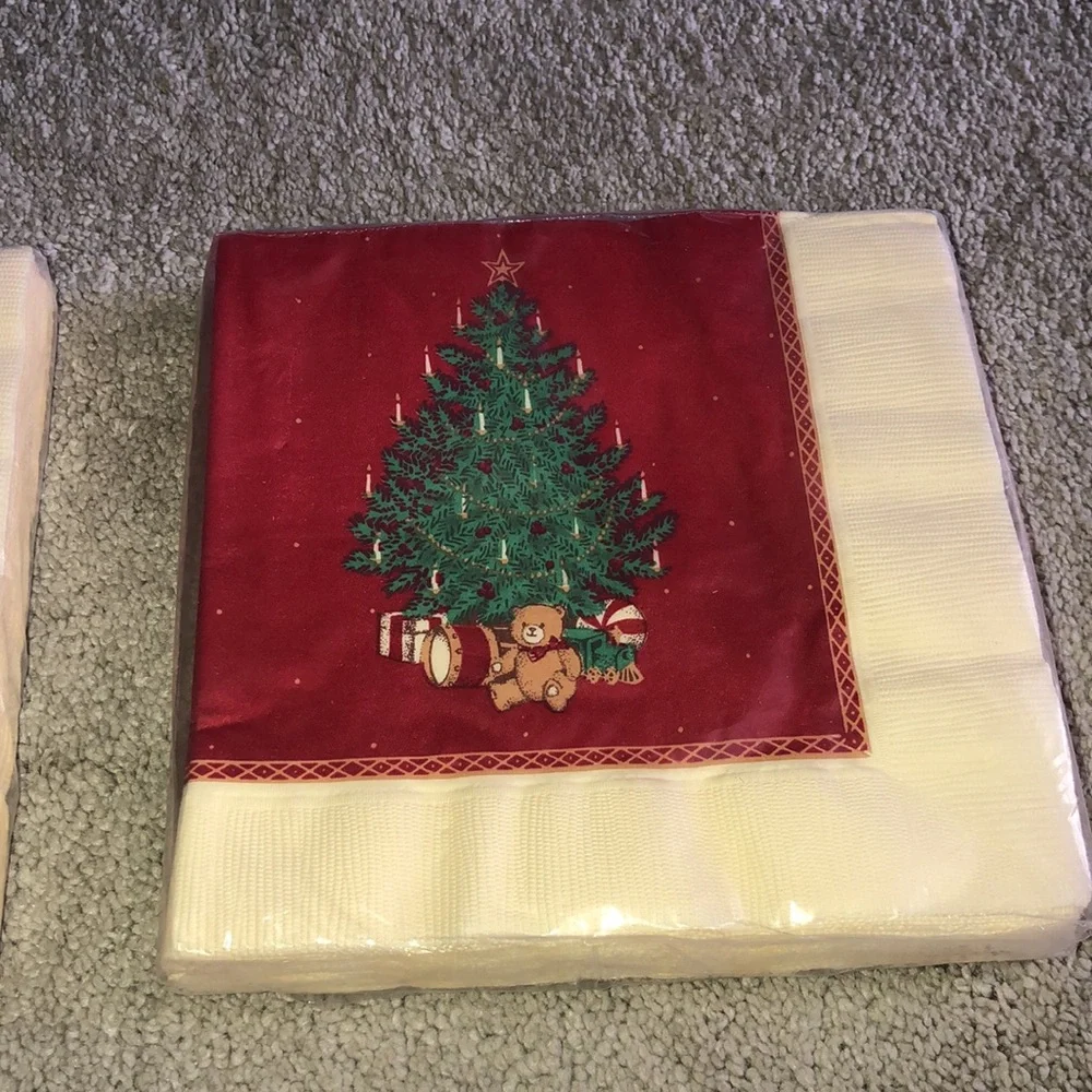 Hallmark Vintage Deadstock Napkins‎ Packs Christmas Tree Teddy Bear Drums Print